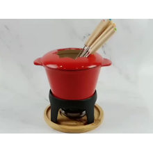 Enameled cookware fondue pot with wooden base cooking pot casserole cast iorn Fondue Set